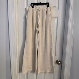 Aerie Cozy Up Waffle Skater Pants!  Cream color wide leg pull on Size Large